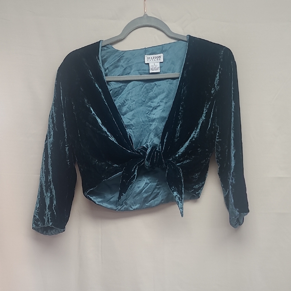 Allison Taylor Velvet Tie-Front Blouse - Deep Teal